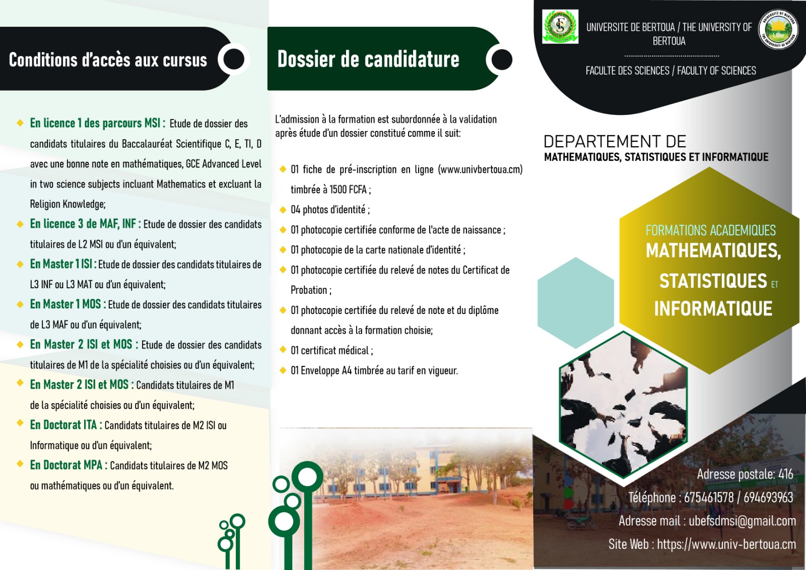 Conditions d’accès et dossier de candidature du département Mathématiques, Statistiques et Informatique
